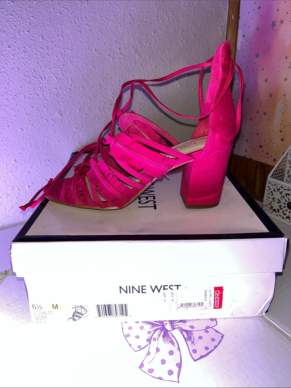 Nine West Hot Pink Strappy Block Heel Sandals